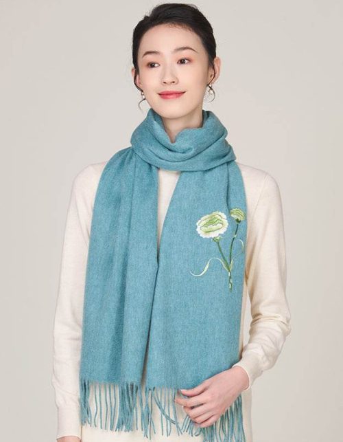 Handmade Suzhou Embroidery Wool Cashmere Scarf Shawl for Women 200x38cm