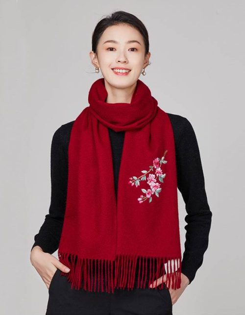Handmade Embroidery Wool Cashmere Scarf  Winter Wrap Shawl 200x38cm