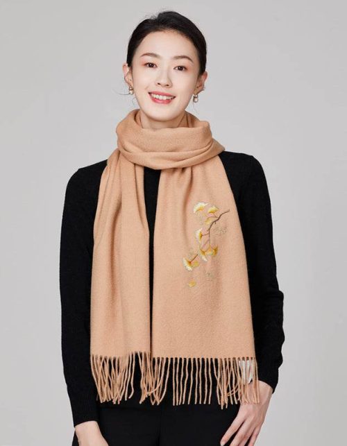 Handmade Suzhou Embroidery Wool Cashmere Scarf Shawl for Women 200x38cm