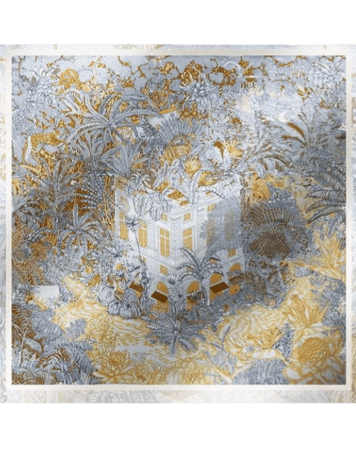 Mulberry Silk 14 Momme Square Scarf Vibrant Floral Gold 88x88 cm