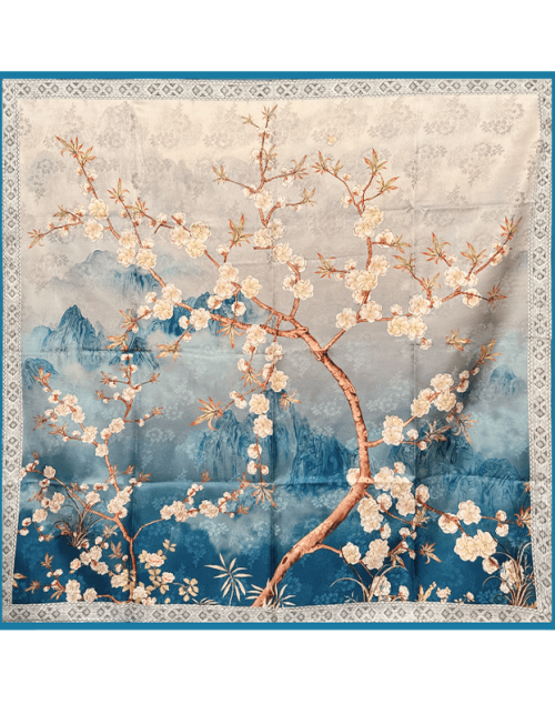 Mulberry Silk 14 Momme Square Scarf Plum Blossom 108x108 cm