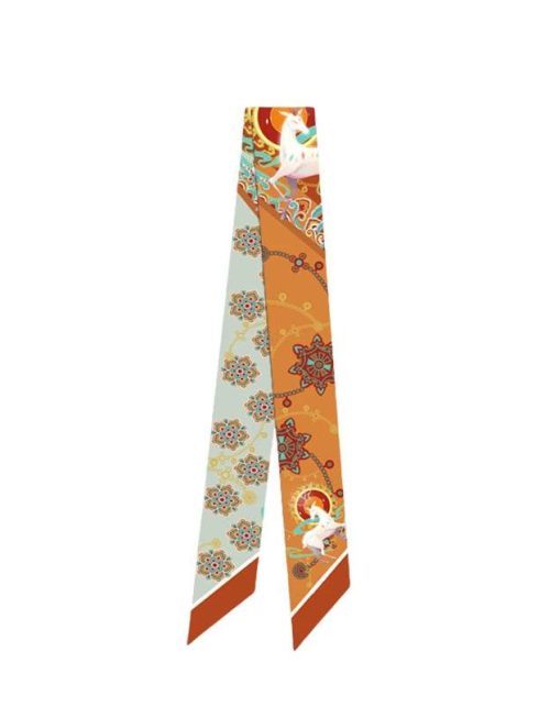 2-Piece Dunhuang Designer Orange Mulberry Silk Twilly 120x5cm