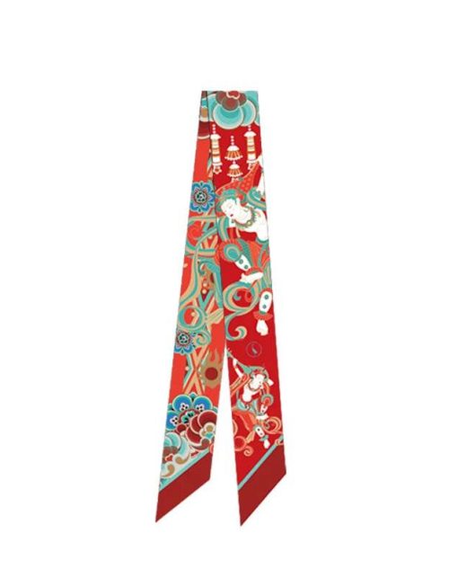 Mulberry Silk 16 Momme Dunhuang Deer Silk Narrow Scarf 120x5cm