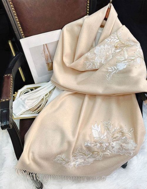 Embroidery 100% Pure Cashmere Scarf Winter Warmth 200x60 cm