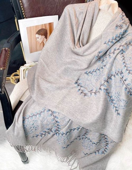 Embroidery 100% Pure Cashmere Scarf Vine Winter Accessory 200x60 cm