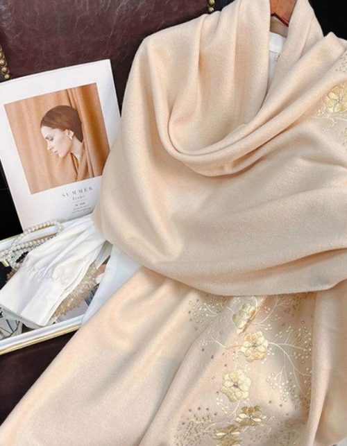 Embroidery 100% Pure Cashmere Scarf Warm Winter 200x60 cm