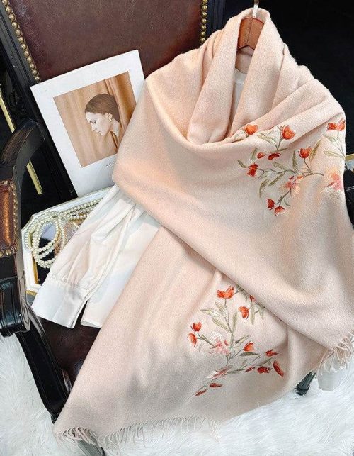Embroidery 100% Pure Cashmere Scarf Elegant Winter Accessory 200x60 cm