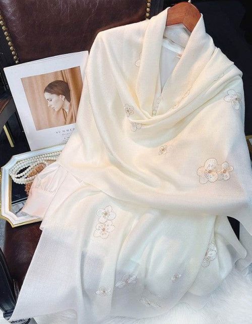 Embroidery 100% Pure Wool Cashmere Scarf for Winter 200x60 cm
