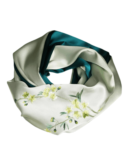 Handcrafted Embroidery Silk Scarf Luxurious 16 Momme Design 155x35cm