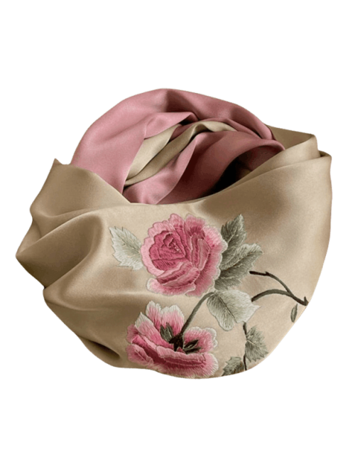 Handmade Su Embroidery 16 Momme Silk Scarf Peony 155x35cm