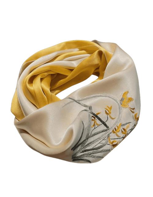 Hand Embroidered Suzhou 16 Momme Silk Scarf Luxury 155x35cm