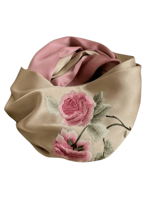 Handmade Su Embroidery 16 Momme Silk Scarf Peony 155x35cm