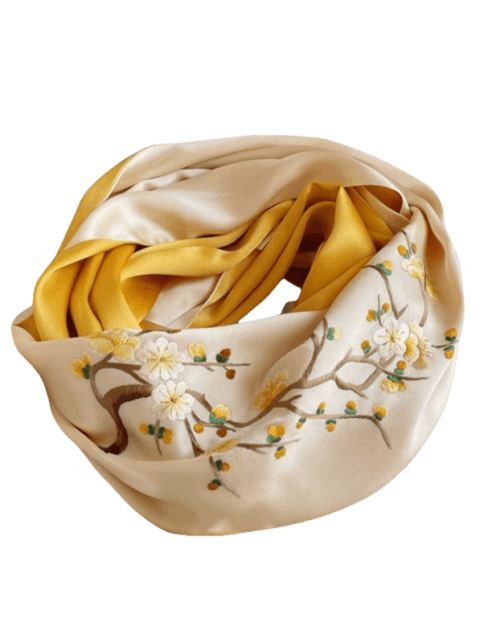 Handmade Suzhou Embroidery 16 Momme Silk Scarf 155x35cm