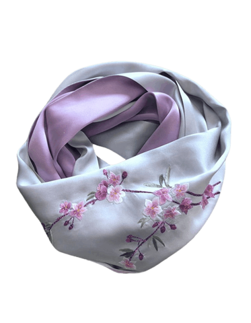 Handmade Su Embroidery 16 Momme Silk Scarf Orchid 155x35cm