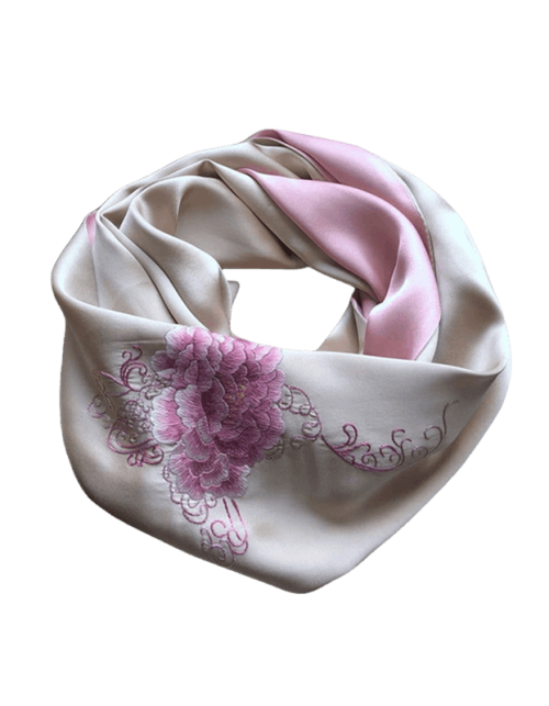 Handmade Su Embroidery 16 Momme Silk Scarf Peony 155x35cm