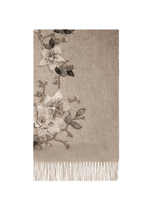 Embroidery 100% Pure Cashmere Scarf Gardenia 200x60 cm