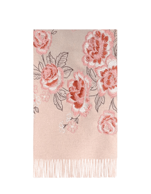 Embroidery 100% Pure Cashmere Scarf Pink Lotus 200x60 cm