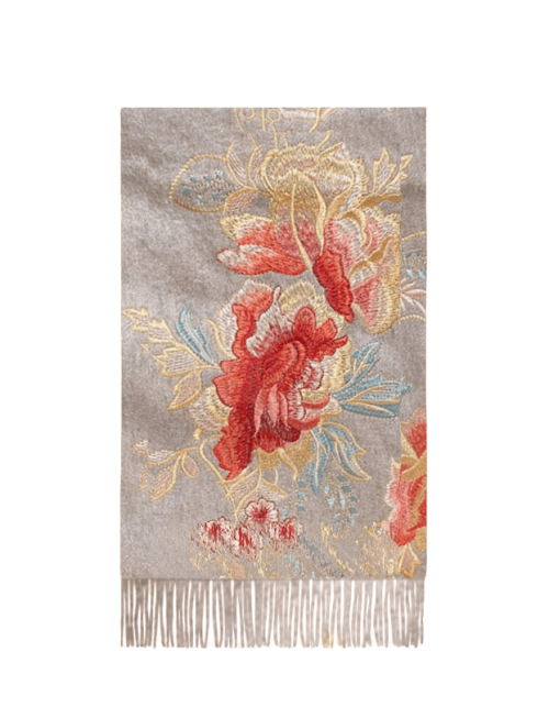 Embroidery 100% Pure Cashmere Scarf Elegant Floral Design 200x60 cm