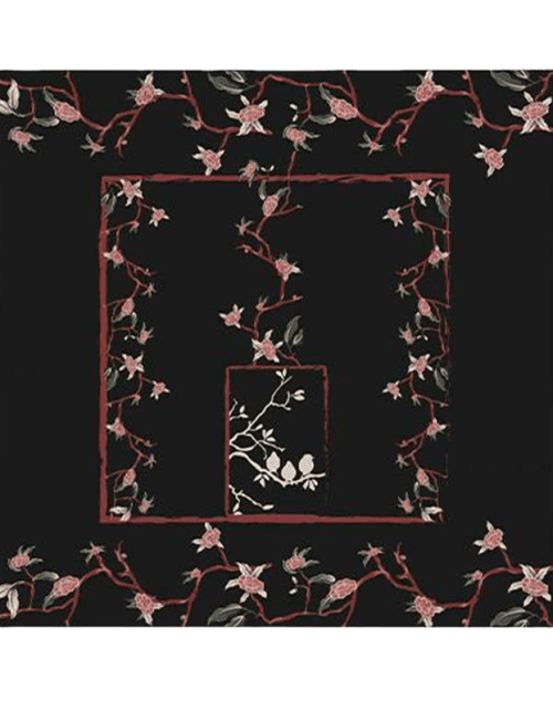 Luxurious Elegant Vintage Black Floral Silk Square Scarf 87 x 87 cm