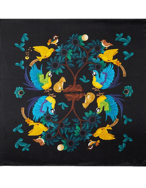 16 Momme Silk Luxury Square Silk Scarf Floral and Avian Design 87x87cm