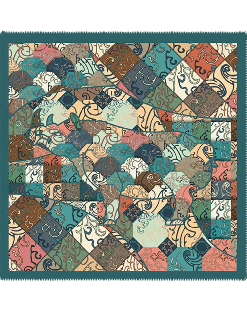 Vintage Silk and Wool Scarf Cloud Pattern 87x87cm & 100x100cm