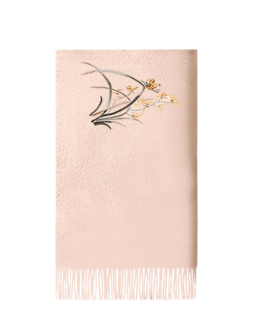 Handcrafted Embroidery Premium 100% Wool Cashmere Scarf Orchid 180x30cm