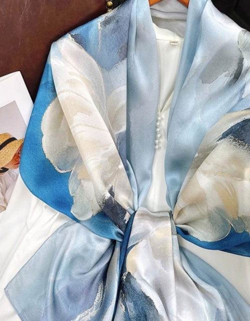 Mulberry Silk 14 Momme Silk Scarf Blue Orchid 175x53 cm