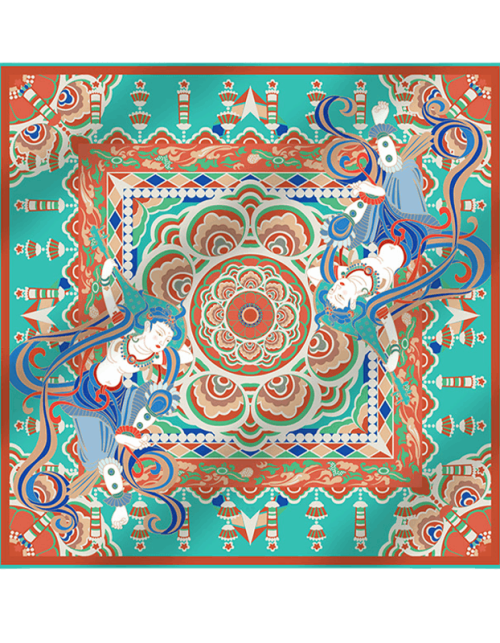 Mulberry Silk 16 Momme Celestial Dance Silk Square Scarf 90x90cm