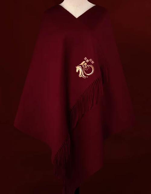 Luxury Embroidered Wool Cashmere Scarf – Horse & Persimmon Pattern