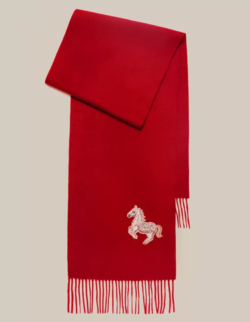 Embroidery Premium 100% Wool Cashmere Scarf Fortune Horse Pattern 180 x 30 cm