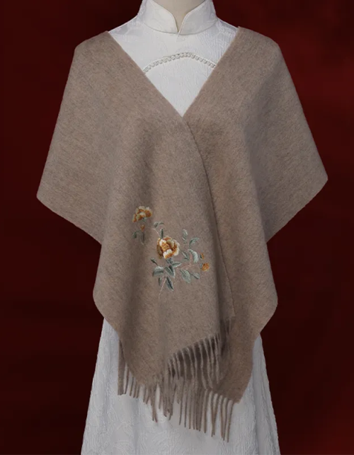 Embroidery Premium 100% Wool Cashmere Scarf Chinese Rose 180 x 30 cm
