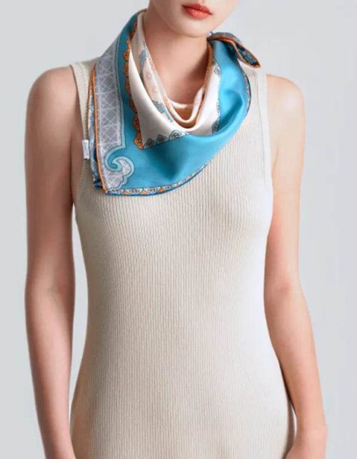 100% Mulberry Silk Jiangnan Bloom Silk Square Scarf 68 x 68 Cm