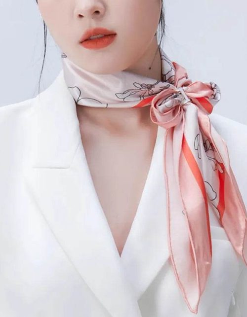 Mulberry Silk 16 Momme Square Scarf Magnolia Blossom Design 68 x 68 Cm