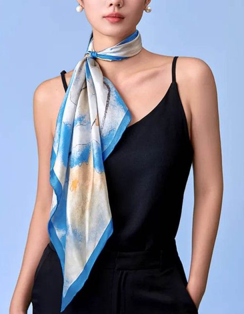 100% Mulberry Silk Watercolor Misty Lotus Square Scarf 70 x 70 Cm